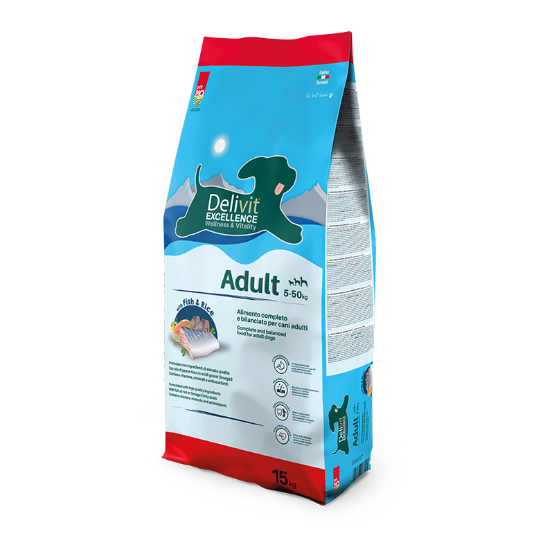 Delivit suva hrana za odrasle pse, Riba i pirinač, 15kg