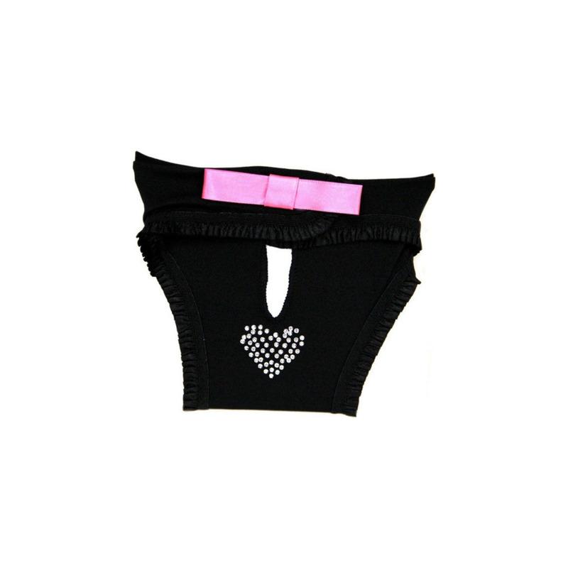 Higijenske gaćice za pse C208/E 40/45cm, crne sa roze masnom I cirkonima