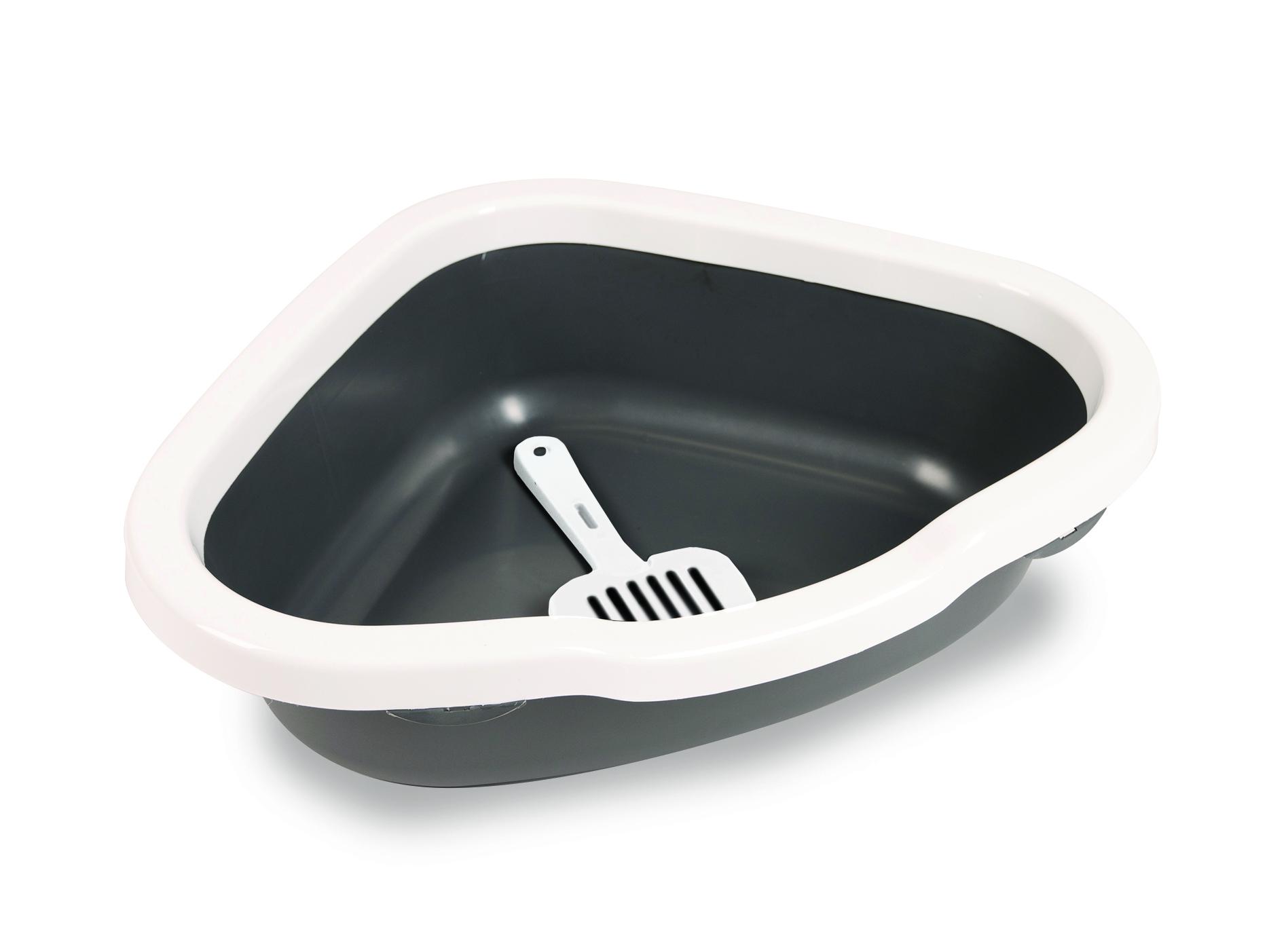 PETMAX Ugaoni toalet za mačke, otvoreni, Sivi